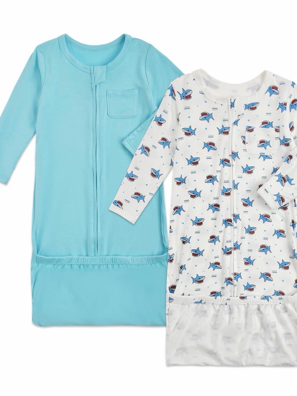 Blue Shark Print and Solid Blue Kids Pajama Gown Set
